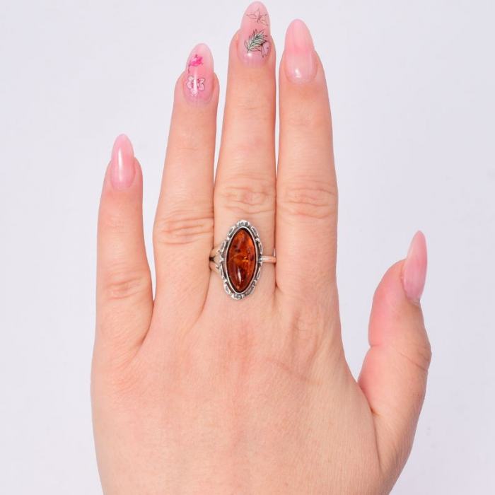 Inel reglabil din argint cu chihlimbar forma marchiz [5]