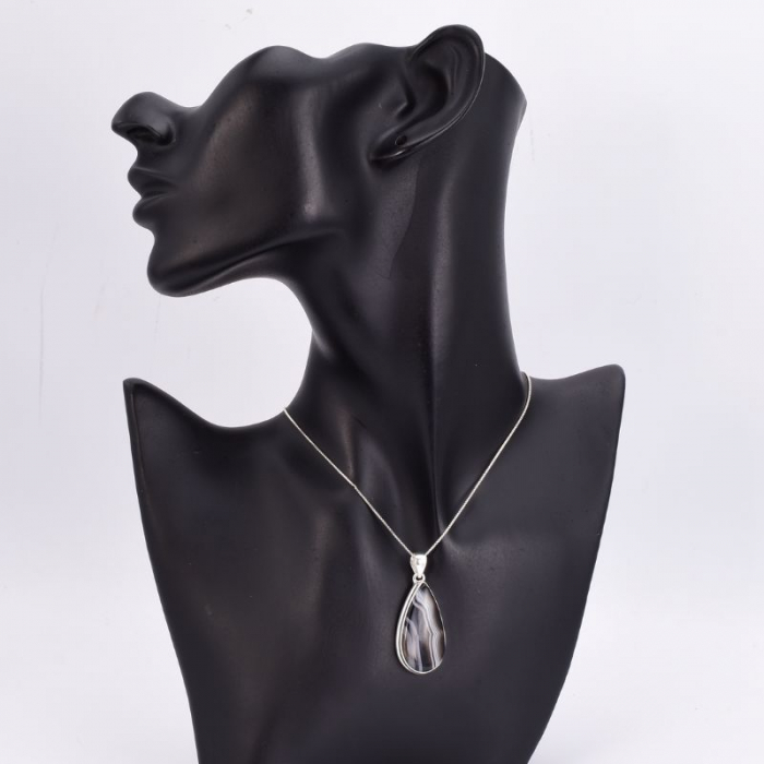 Pandantiv argint agat negru cu benzi forma para [3]