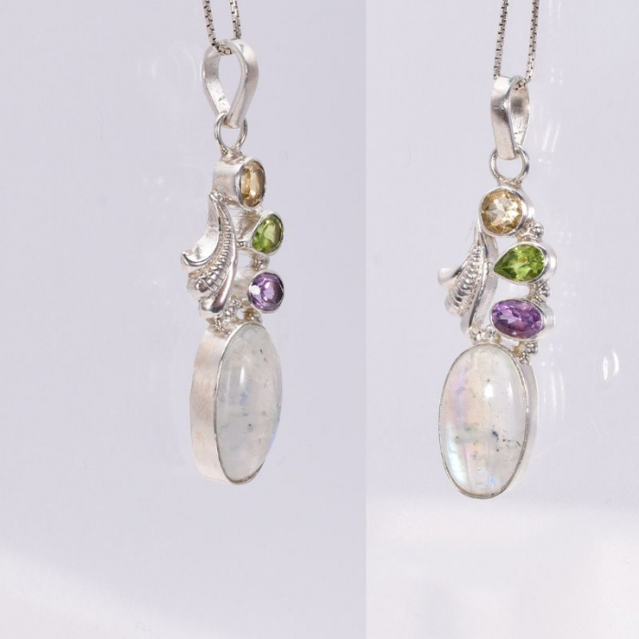 Pandantiv argint  - citrin, peridot, ametist, piatra lunii [4]