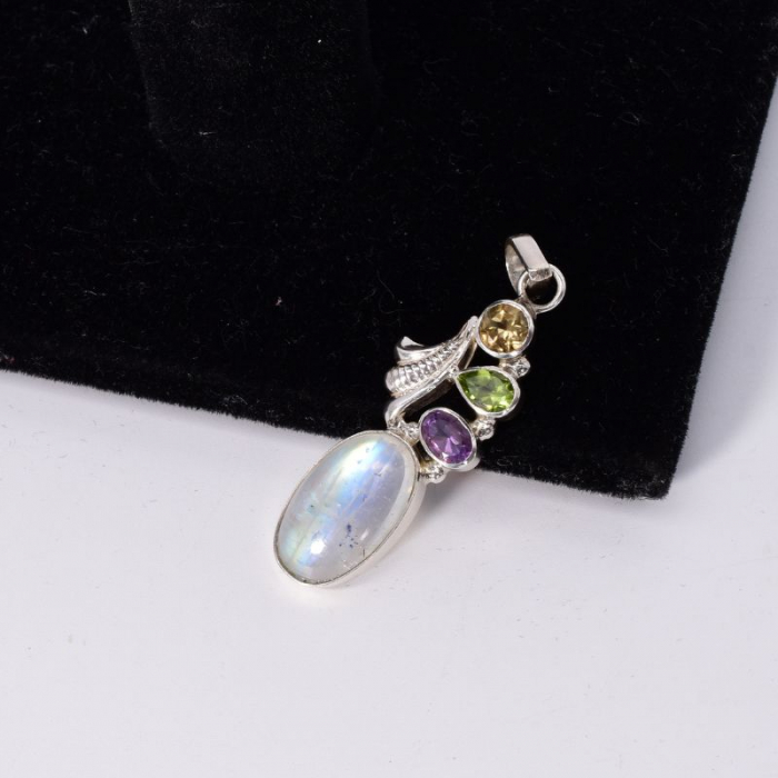 Pandantiv argint  - citrin, peridot, ametist, piatra lunii [3]