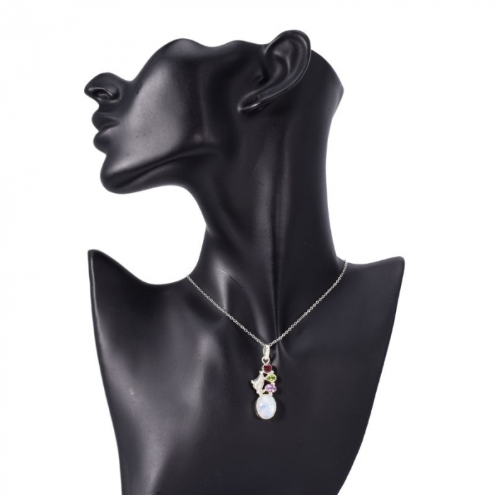 Pandantiv argint cocktail - granat, peridot, ametist, piatra lunii [2]