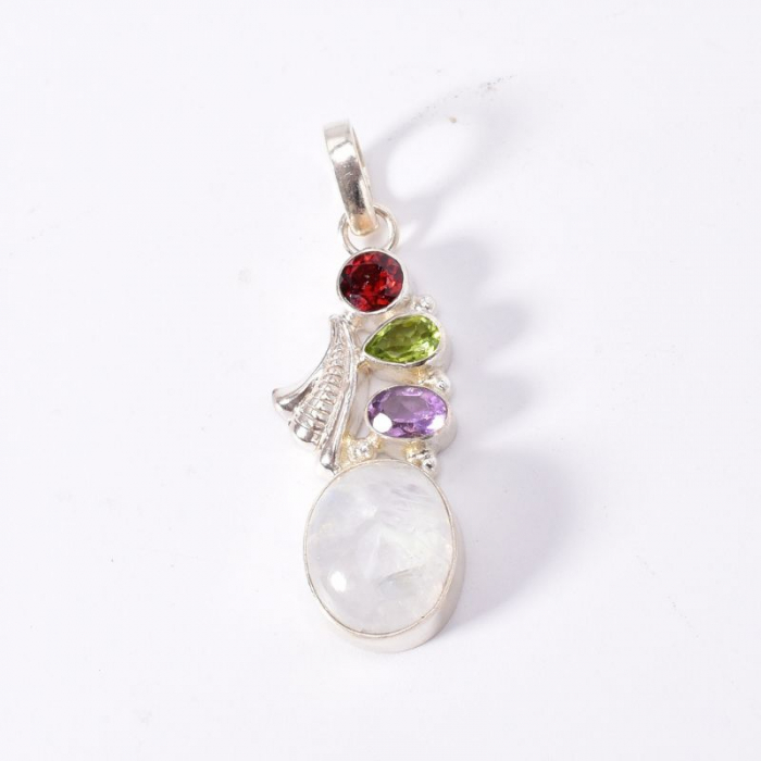 Pandantiv argint cocktail - granat, peridot, ametist, piatra lunii [3]