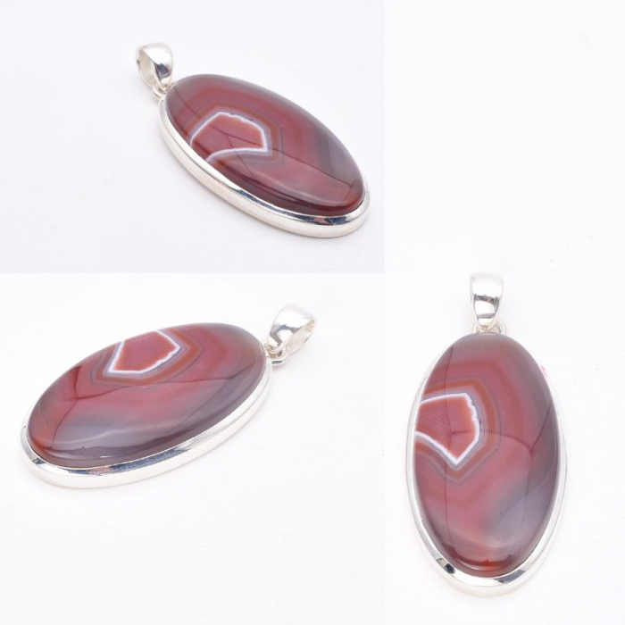 Pandantiv argint cu agat Botswana rosu cu gri [4]