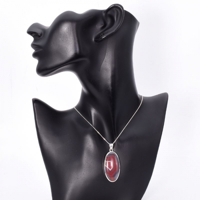 Pandantiv argint cu agat Botswana rosu cu gri [2]