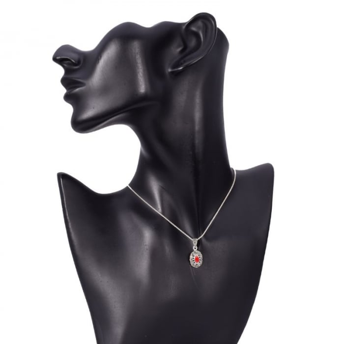 Pandantiv argint cu agat rosu si marcasite Lady in Red [2]