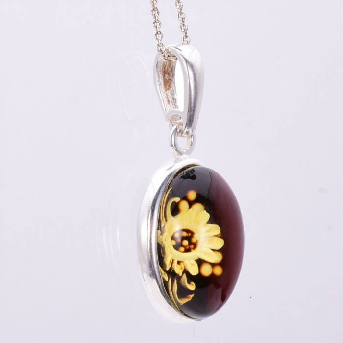Pandantiv argint cu chihlimbar Cameo - Floarea Soarelui [3]
