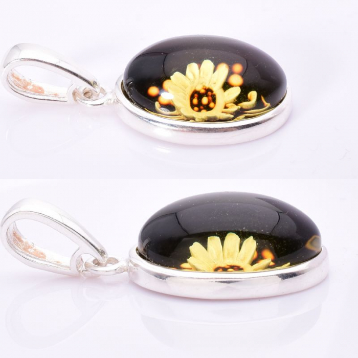 Pandantiv argint cu chihlimbar Cameo - Floarea Soarelui [4]