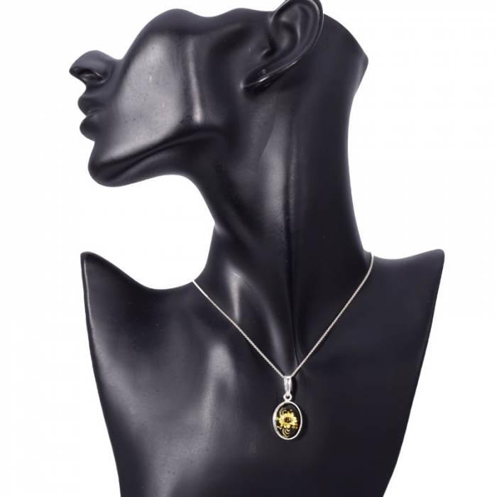 Pandantiv argint cu chihlimbar Cameo - Floarea Soarelui [2]