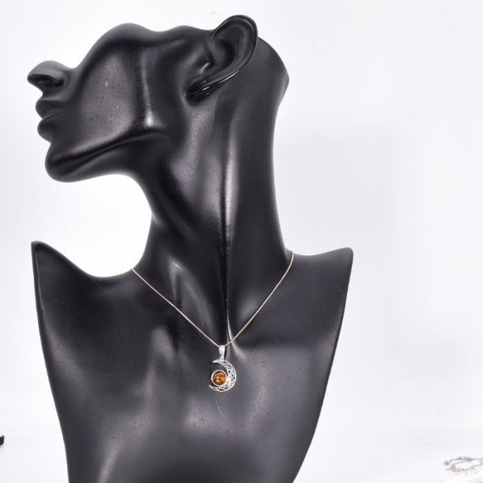 Pandantiv argint cu chihlimbar Fazele Lunii [2]