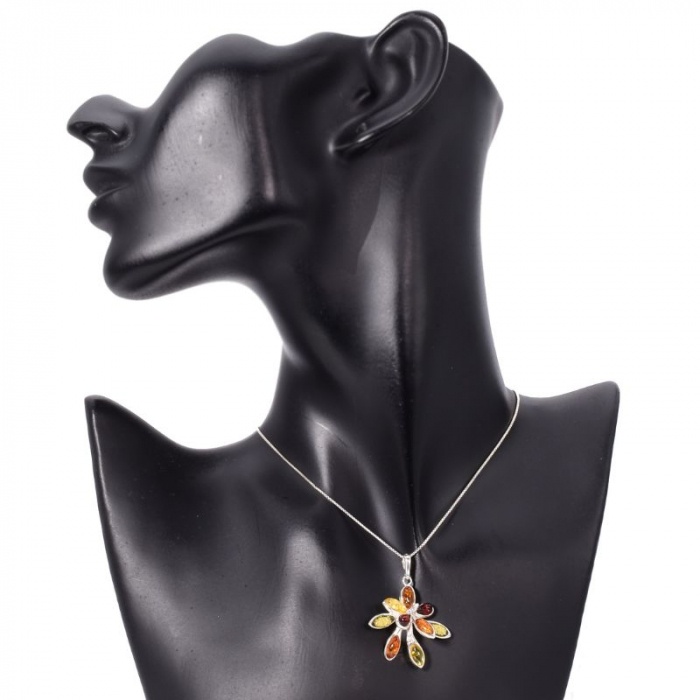 Pandantiv argint cu chihlimbar multicolor Explozie de Lumina [2]