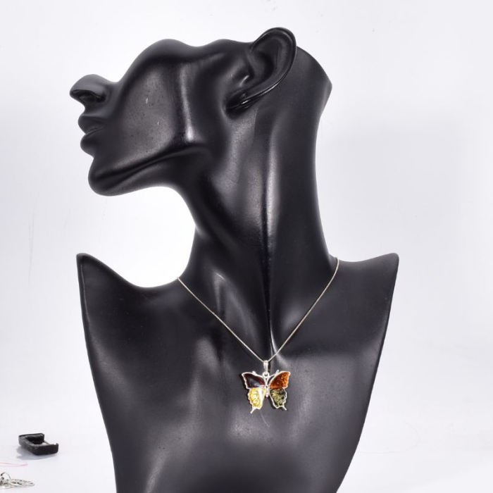 Pandantiv argint cu chihlimbar multicolor Fluture [2]