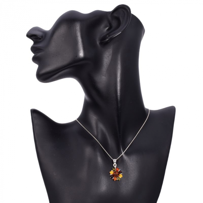 Pandantiv argint cu chihlimbar multicolor, model floral [2]