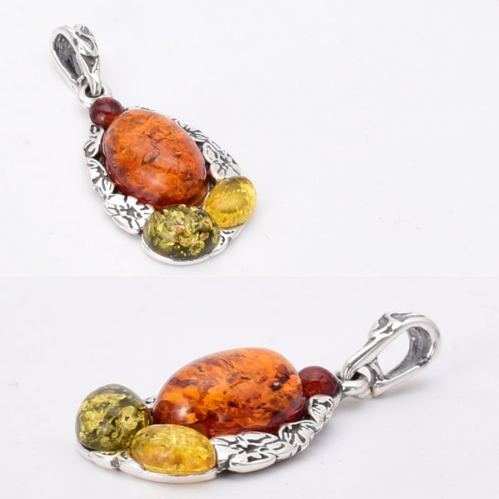 Pandantiv argint cu chihlimbar multicolor oval [3]
