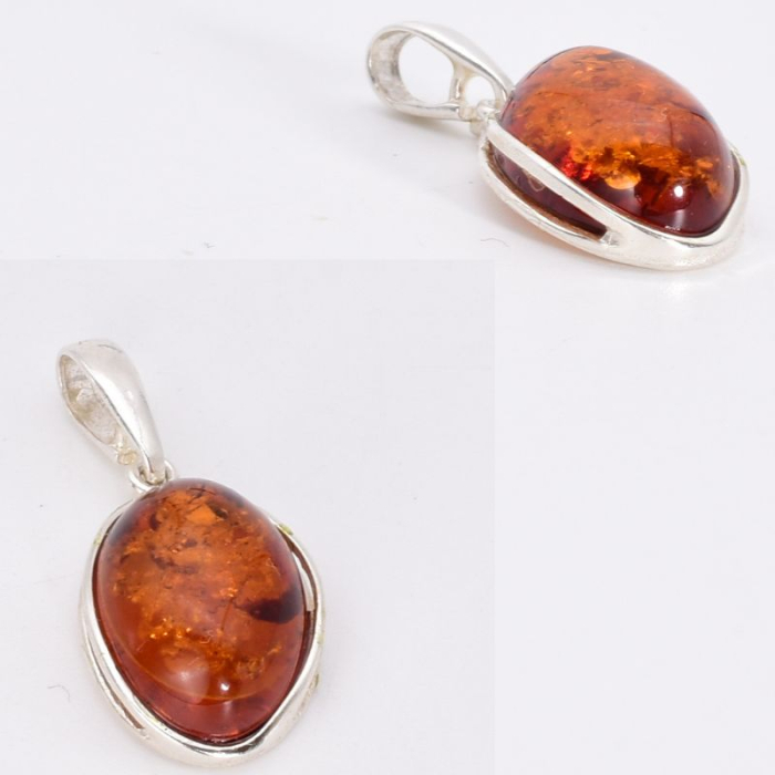 Pandantiv argint cu chihlimbar oval Aura Cognac [3]