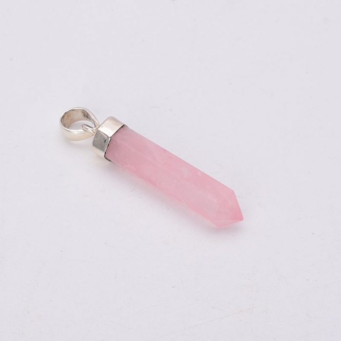 Pandantiv argint cu cristal de cuart roz varf [3]