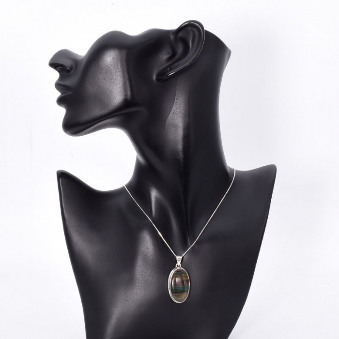 Pandantiv argint cu fluorit multicolor oval [2]