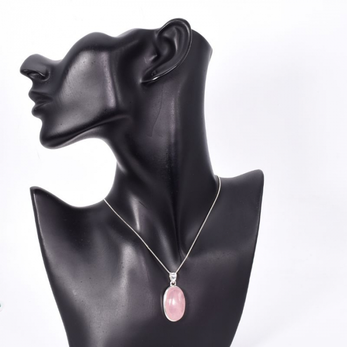 Pandantiv argint cu piatra cuart roz cabochon [2]