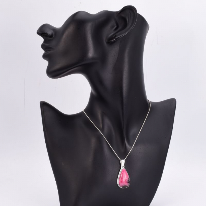 Pandantiv argint cu piatra rodonit roz-zmeura, forma para [3]