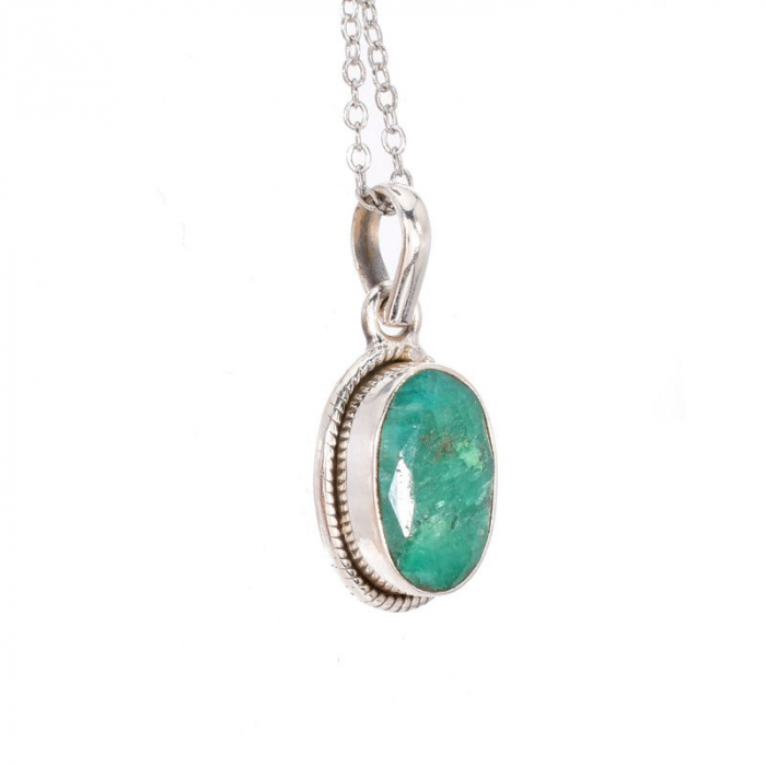 Pandantiv argint cu piatra smarald oval, funie rasucita [4]