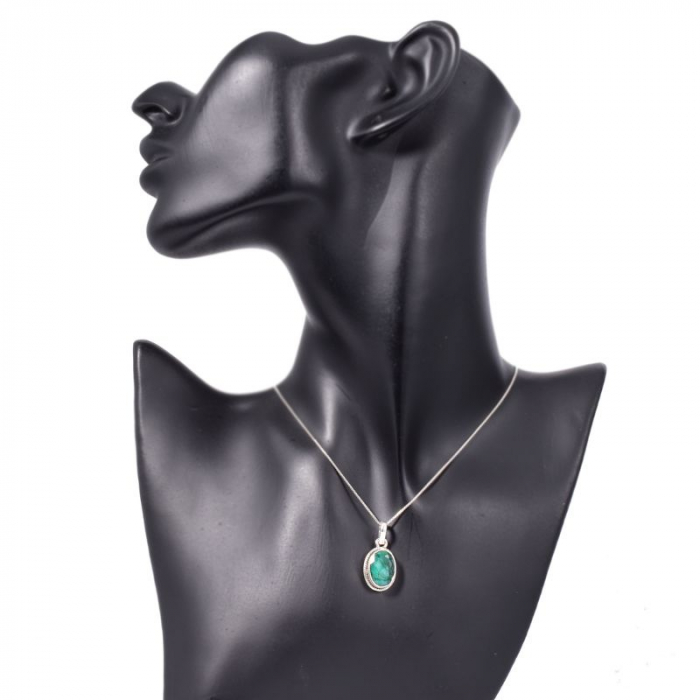 Pandantiv argint cu piatra smarald oval, funie rasucita [3]