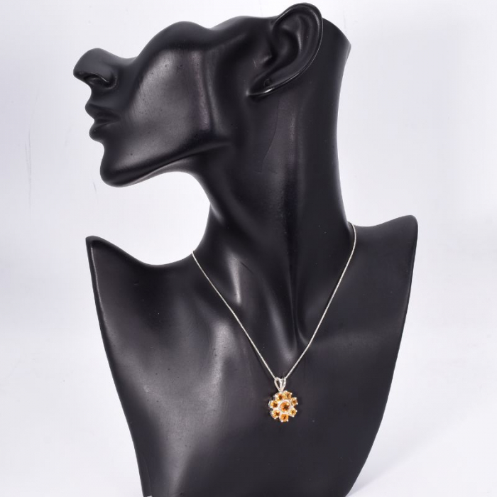 Pandantiv argint cu pietre citrin, model floral [2]