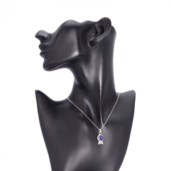 Pandantiv argint cu safir albastru rotund, model frunze [4]