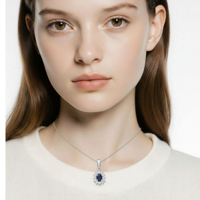 Pandantiv argint cu safir natural si diamante simulate [2]