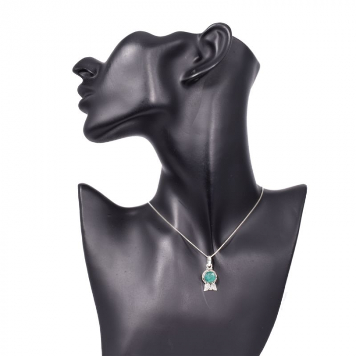 Pandantiv argint cu smarald rotund, model frunze [3]