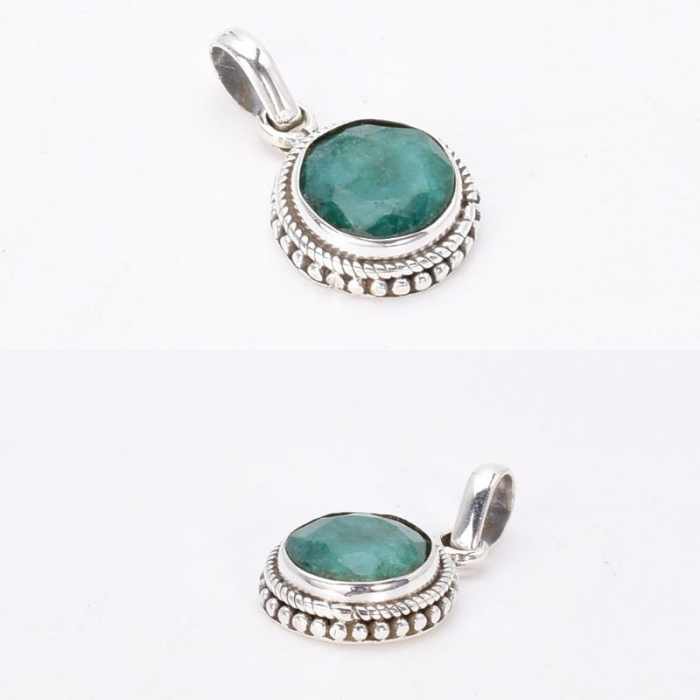 Pandantiv argint cu smarald rotund Roua Zorilor [3]