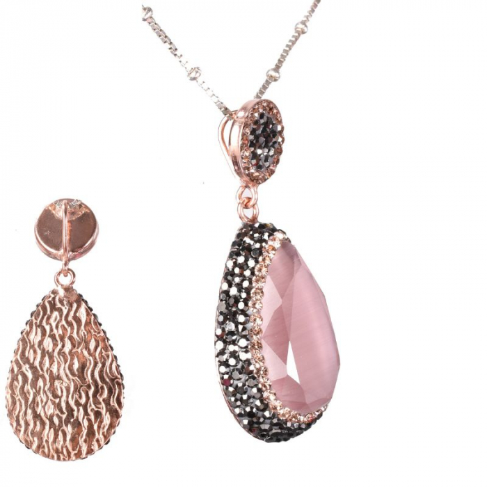 Pandantiv argint - cuart roz, hematit, CZ [2]