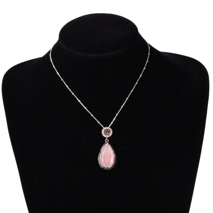 Pandantiv argint - cuart roz, hematit, CZ [4]