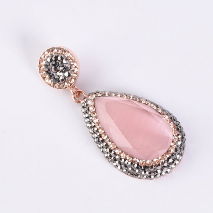 Pandantiv argint - cuart roz, hematit, CZ [3]