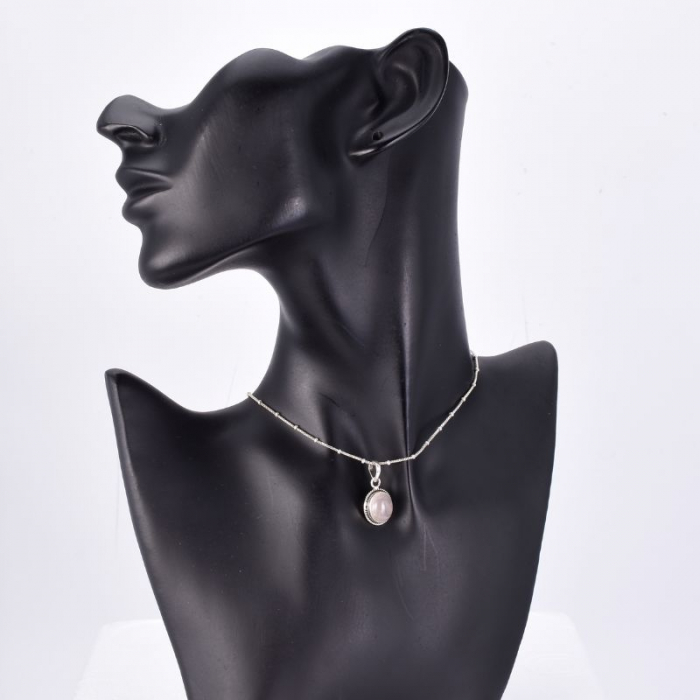 Pandantiv argint cuart roz, model funie rasucita [3]