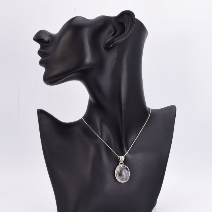 Pandantiv argint filigran cu cuart rutilat negru [3]