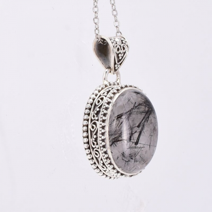 Pandantiv argint filigran cu cuart rutilat negru [2]