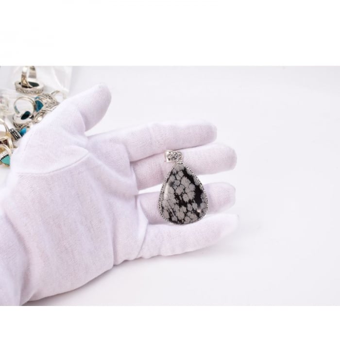 Pandantiv argint filigran cu obsidian fulg de nea forma para [5]