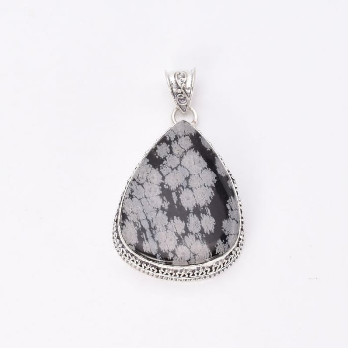 Pandantiv argint filigran cu obsidian fulg de nea forma para [4]