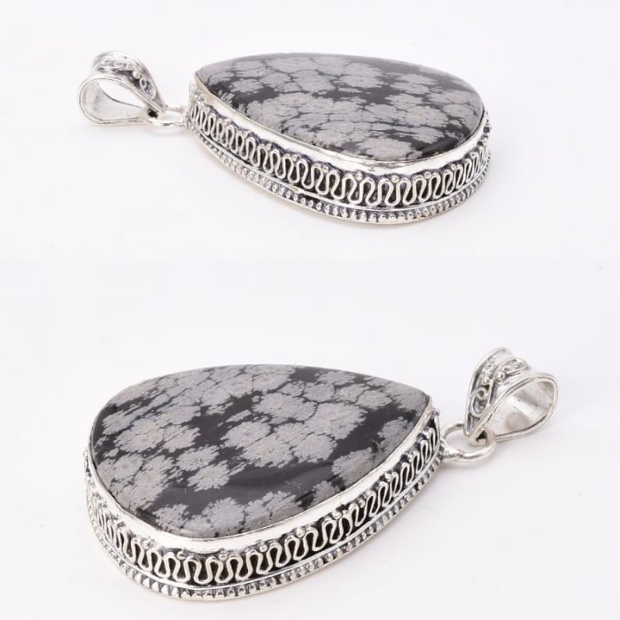 Pandantiv argint filigran cu obsidian fulg de nea forma para [3]