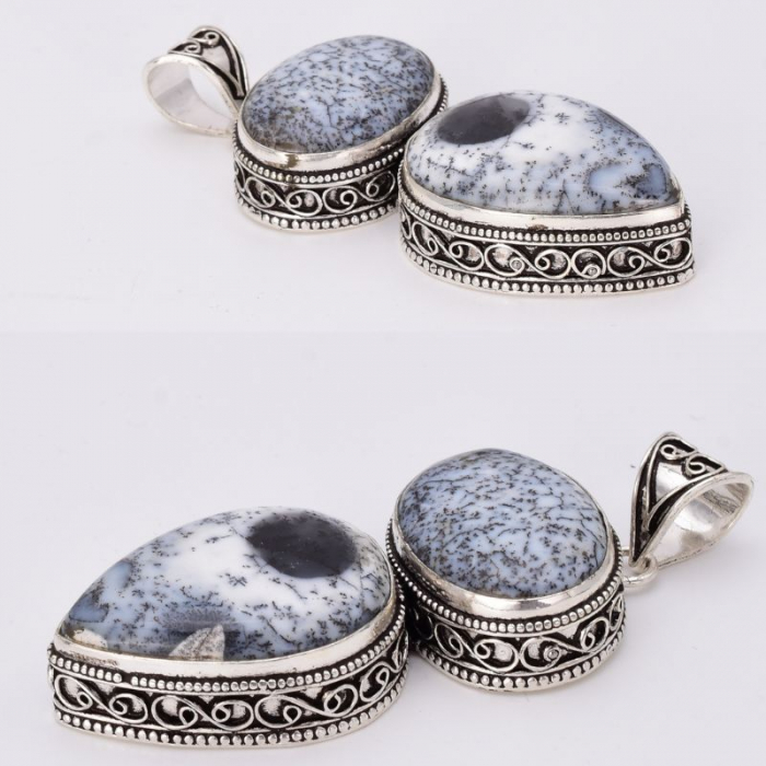 Pandantiv argint filigran cu opal dendritic x 2 [2]