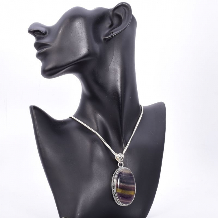 Pandantiv argint filigran fluorit oval multicolor [2]