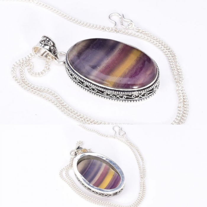 Pandantiv argint filigran fluorit oval multicolor [4]