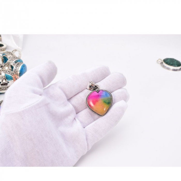 Pandantiv argint inima cuart solar curcubeu [2]