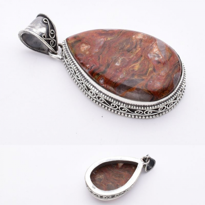 Pandantiv argint filigran statement cu pietersit maro [4]
