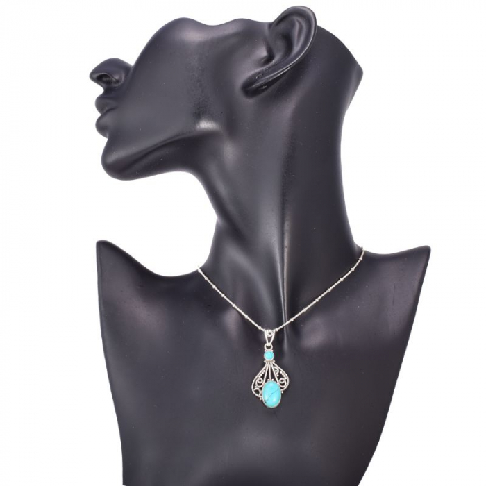 Pandantiv argint filigran cu doua pietre turcoaz [3]