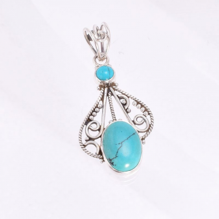 Pandantiv argint filigran cu doua pietre turcoaz [4]