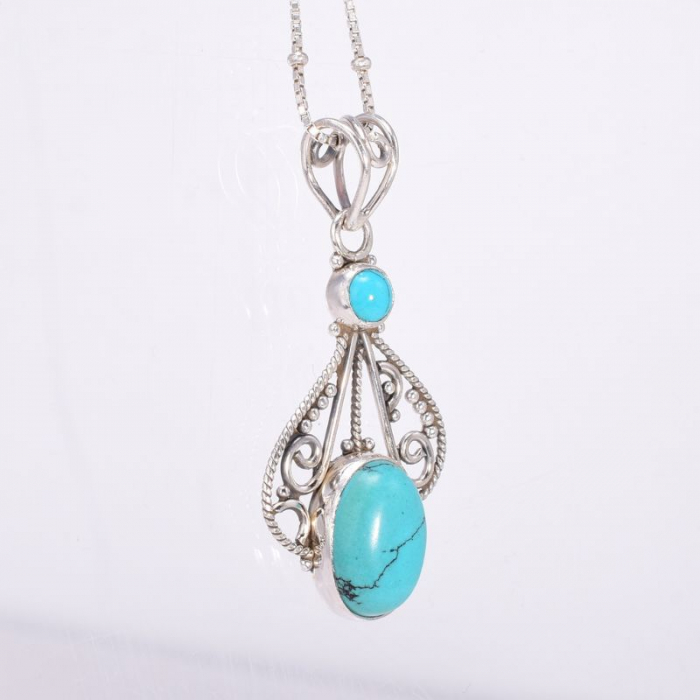 Pandantiv argint filigran cu doua pietre turcoaz [2]
