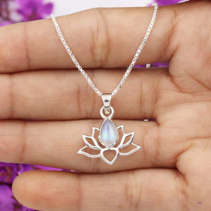 Pandantiv argint Floare de Lotus cu piatra lunii [2]