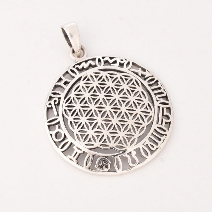 Pandantiv argint Floarea Vietii si Zodiac 3,3 cm [3]