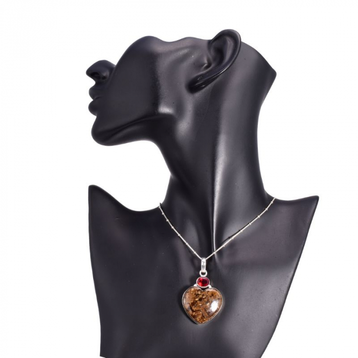 Pandantiv argint Inima cu pietre bronzit si granat [3]