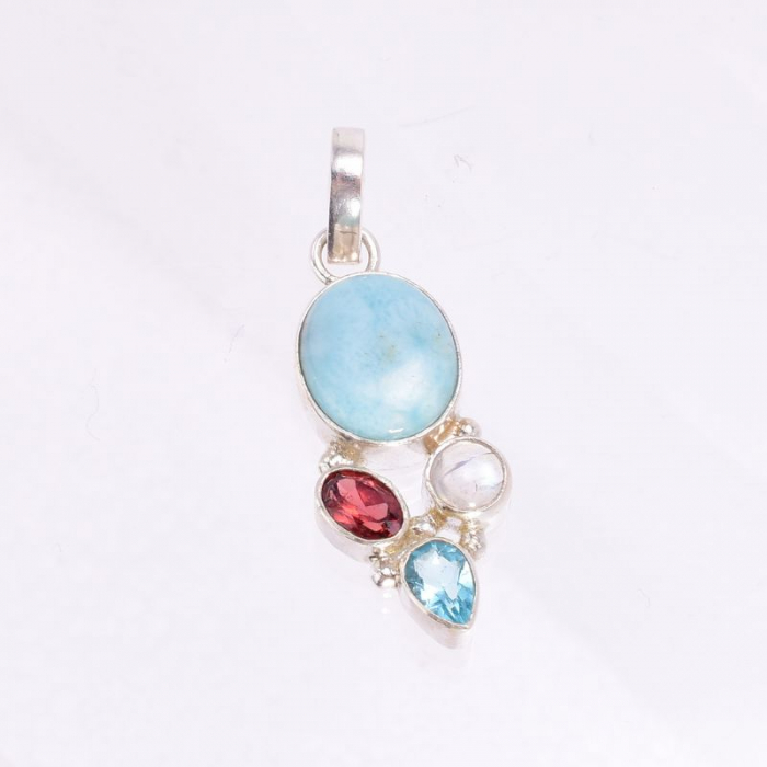 Pandantiv argint mix pietre larimar, topaz, granat, piatra lunii [4]